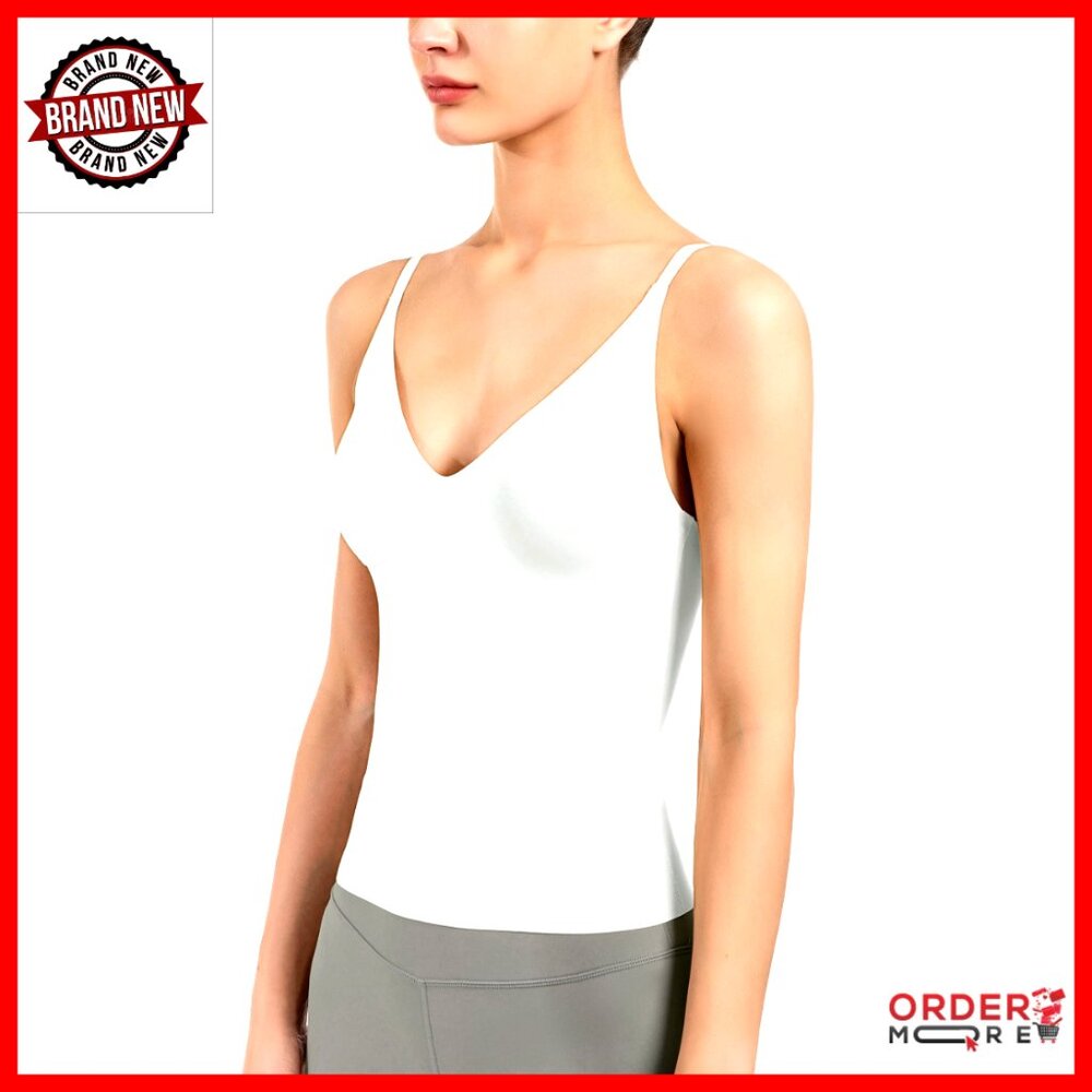 Seamless Camisole With Built-In Bra Adjustable Straps Velvet Soft Fit V Neck